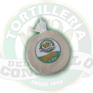 Tortilla Blanca en bolsa con logo de Tortillería del Consuelo