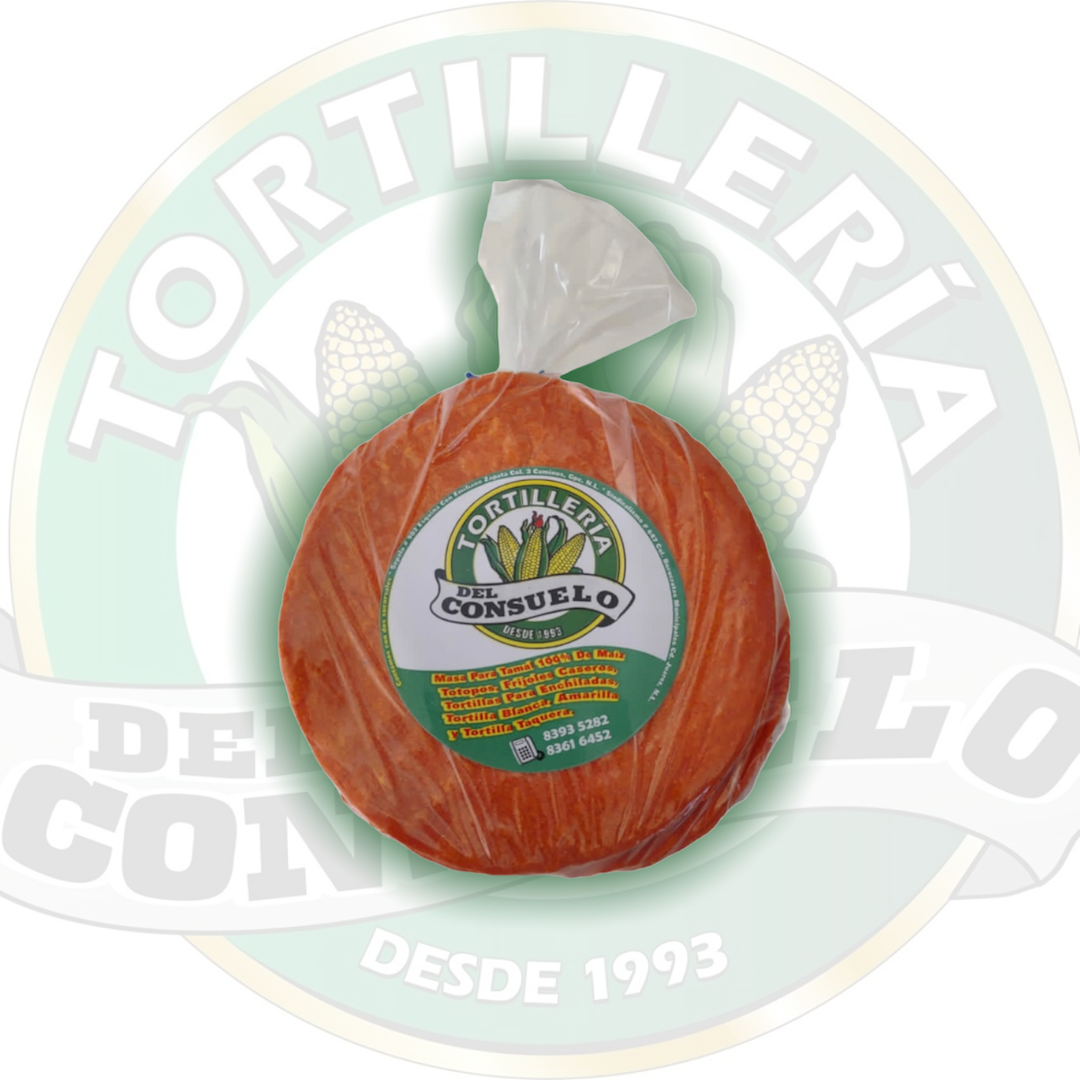 Tortillas roja para enchiladas en bolsa con logo de Tortillería del Consuelo